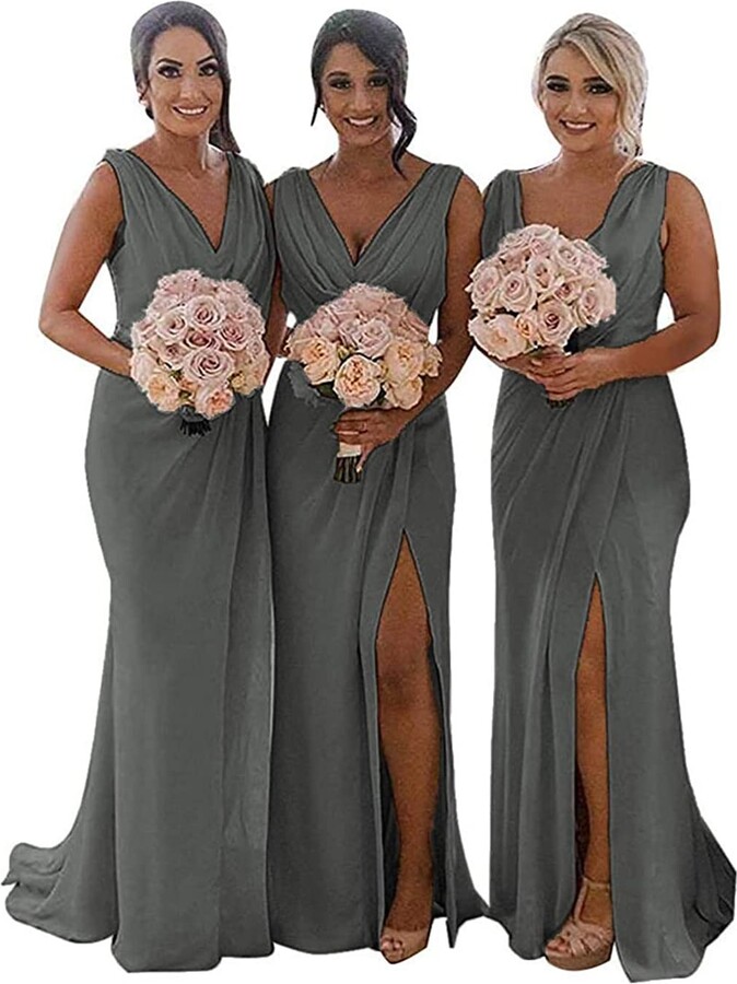 KURFACE Double V Neck Wedding Bridesmaid Dresses Long Maid of Honor