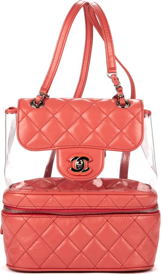Chanel Vanity Zip Flap Backpack Quilted Calfskin PVC Transparent