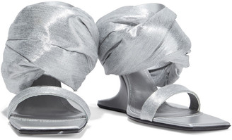 Rick Owens Gathered Metallic Twill And Textured-leather Wedge Sandals