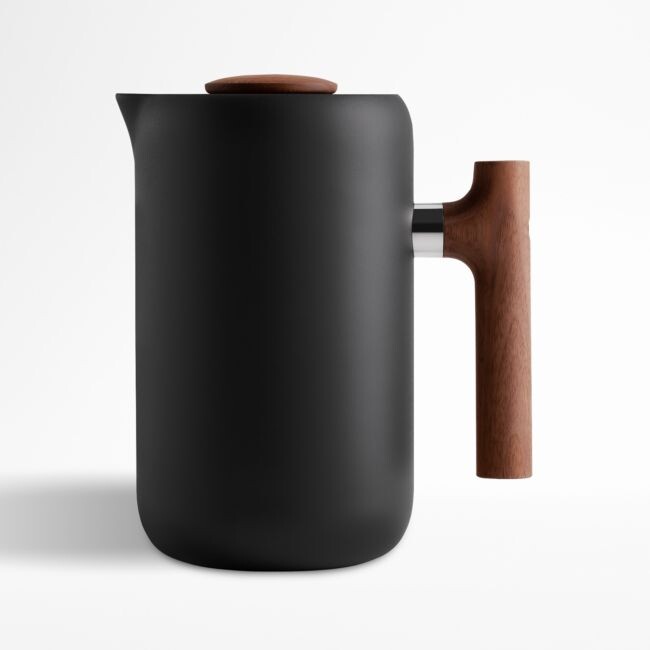 Crate & Barrel Fellow Clara Matte Black French Press with Walnut Handle