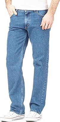 Cotton Works Mens Denim Basic Jeans Cotton Original Plain Straight Leg Heavy  Duty Denim Basic Washed Jean Classic Designer Fit Casual Work Wear Zip Fly  Belt Loop Pants Pocket Trousers Bottoms(Light Blue -