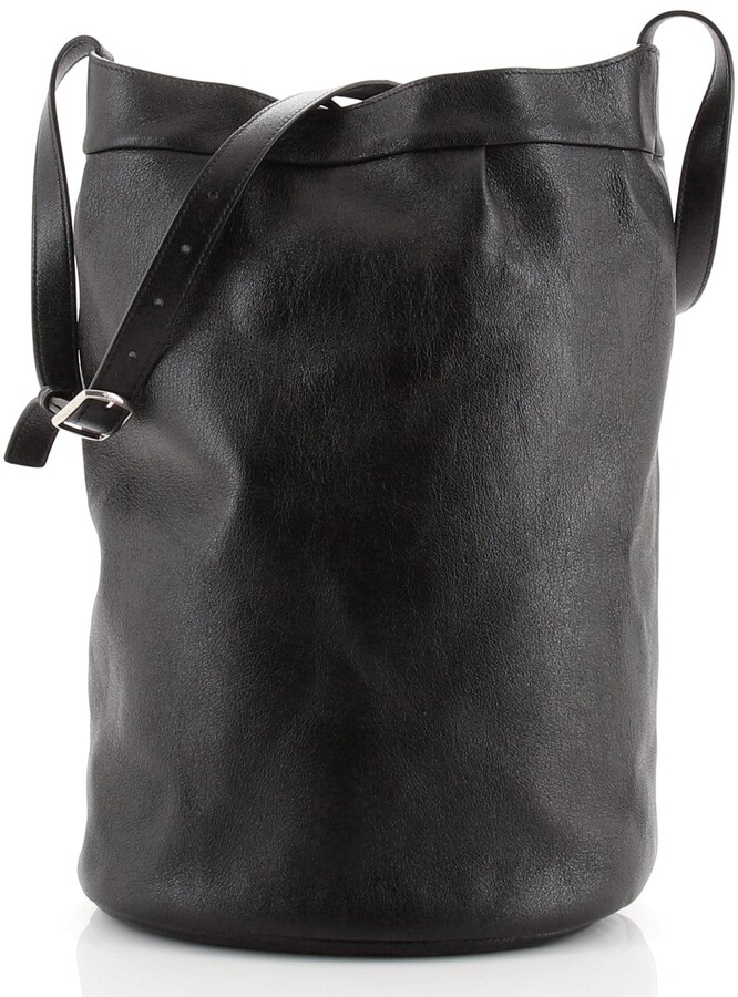 CELINE Medium Soft Bucket Bag in Lambskin Leather Black