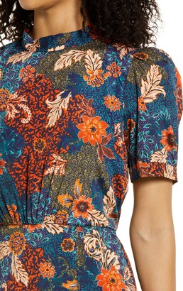 Julia Jordan Floral Puff Sleeve A-Line Midi Dress