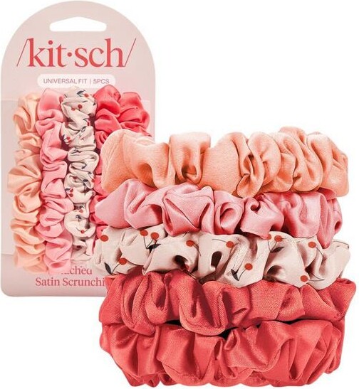 Kitsch Cherry Blossom Ruched Satin Scrunchies 5 Piece Set Scrunchie