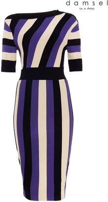 Next Womens Damsel In A Dress Purple Nadine Fitted Stripe Knit Dress
