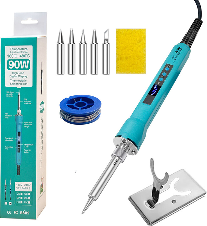 lefavor 90/100W Digital Soldering Iron Set Kit Repair Welding Tool Set Calibration Temperature Adjustable 180-520-600C