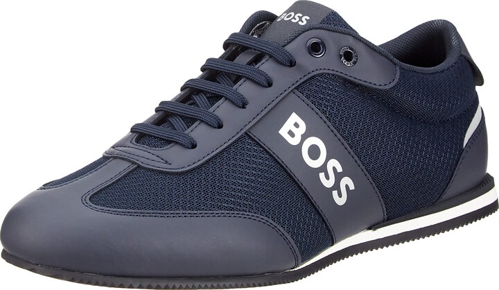 HUGO BOSS Mens Rusham Lowp Branded Trainers with Rubberised and mesh ...