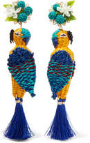 Thumbnail for your product : Mercedes Salazar Tropic Parrot Gold-tone, Woven And Tasseled Clip Earrings - Blue