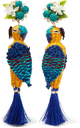 Mercedes Salazar Tropic Parrot Gold-tone, Woven And Tasseled Clip Earrings - Blue