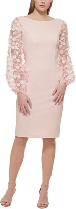 Eliza J Petite 3D Floral-Sleeve Sheath Dress
