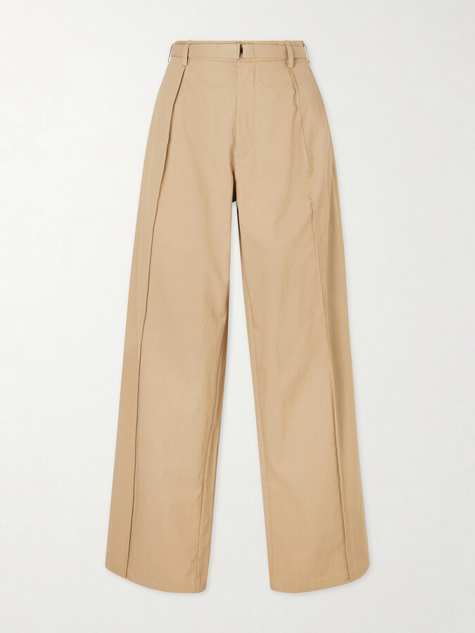 Co Belted Cotton And Linen-blend Wide-leg Pants - Brown
