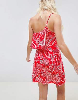 ASOS DESIGN one shoulder sundress with ruffle in red palm print