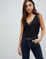Thumbnail for your product : ASOS DESIGN deep plunge lace insert camisole singlet