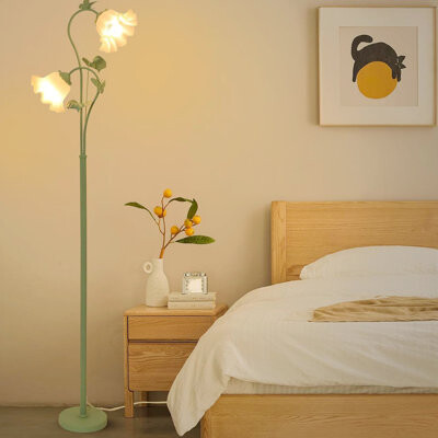 Lark Manor 65.3"H Acrylic Floral Shade Floor Lamp, Metal Tall Pole Lamp With 2 LED 5W Blubs, Novelty Standing Lamp With Foot Switch For Living Room, Bedroom, Gre