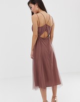 Thumbnail for your product : ASOS DESIGN Petite double strap midi dress with lace inserts and floral embroidery