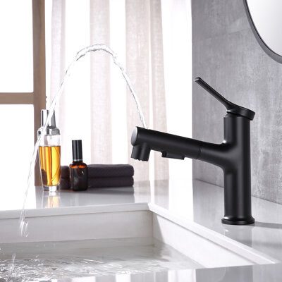 Modern Space 7.09"H 3-functions Solid Brass Single Handle Single Hole Pull Out Bathroom Faucet
