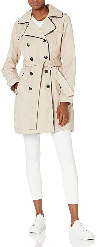 GUESS Removable Faux Fur Collar Wool Blend Double Breasted Walker Coat -  ShopStyle
