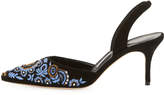 Thumbnail for your product : Manolo Blahnik Carolyne Embroidered Suede Mid-Heel Slingback Pump