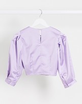 Thumbnail for your product : Monki Olly puff sleeve satin blouse in lilac