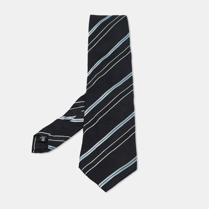 Emporio Armani Black Striped Silk Traditional Tie