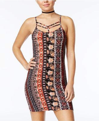 Planet Gold Juniors' Printed Strappy Bodycon Dress