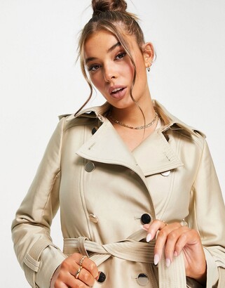 Morgan double breasted trench coat with belt in cream - ShopStyle