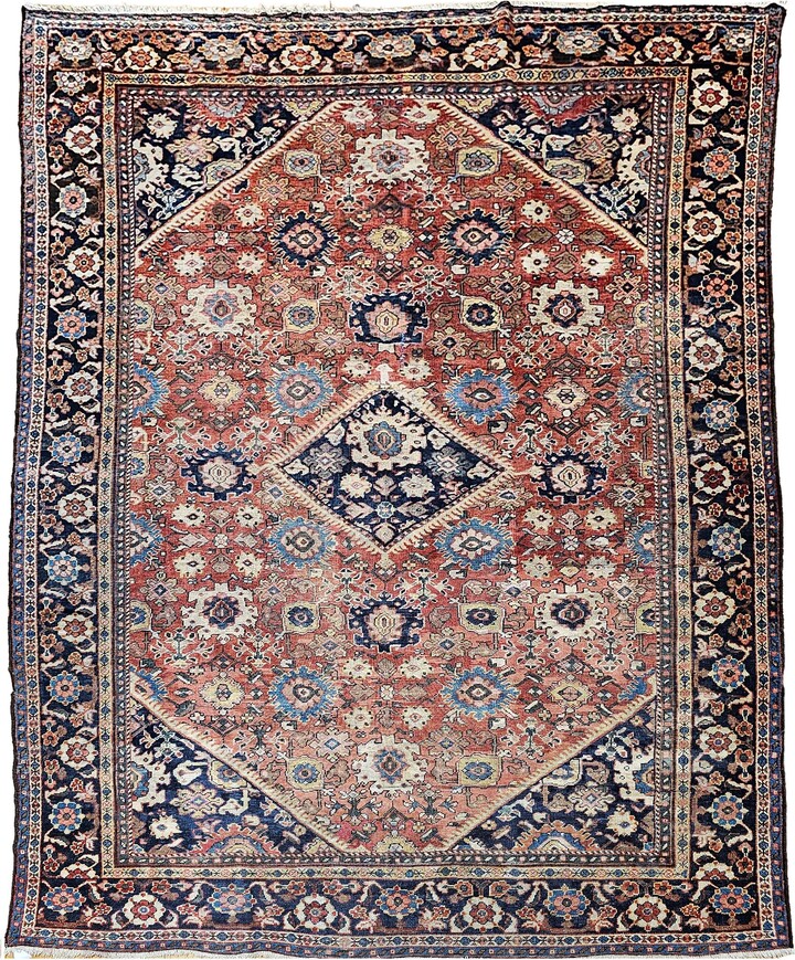 1stDibs 19th Century Persian Mahal Sultanabad In Geometric Pattern In Rust-red, Navy