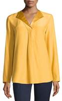 Thumbnail for your product : Lafayette 148 New York Shiela Split-Neck Silk Blouse, Mustard