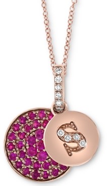 Effy Certified Ruby (3/8 ct. t.w.) & Diamond Accent 18" Initial Pendant Necklace in 14k Rose Gold