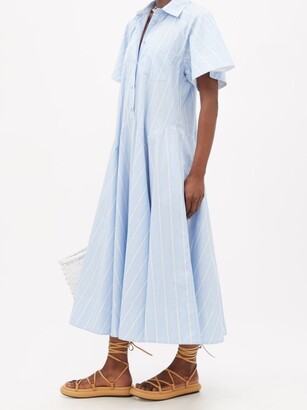 Lee Mathews Jerry Spread-collar Cotton Maxi Shirt Dress - Blue Stripe