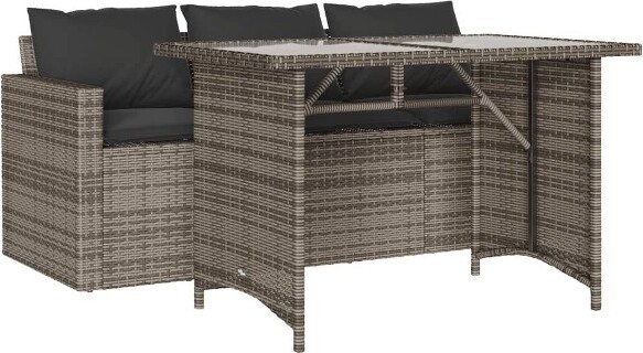 VidaXL vidaXLPatioDiningSet-2-PieceGrayPolyRattanGardenFurniturewithCushionedSofaandTemperedGlassTable-forPatioBackyardGarden