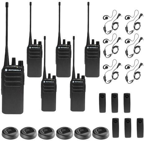 Motorola CP100D Analog UHF Portable Non-Display Two Way Radio, 16 Channel, - 6 Pack With Mics Bundle