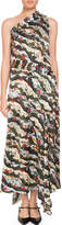 Erdem Zainab One-Shoulder Asymmetric Keiko Marble-Print Long Dress with Handkerchief Hem
