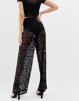 Thumbnail for your product : ASOS DESIGN sheer geo lace wide leg