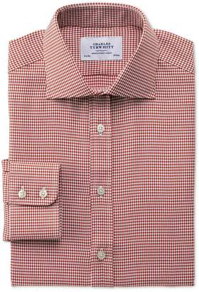 Charles Tyrwhitt Slim Fit Semi-Spread Collar Melange Puppytooth Copper Cotton Dress Shirt Single Cuff Size 14.5/33