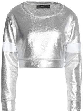 Norma Kamali Cropped Metallic-Coated Cotton-Blend Terry Top