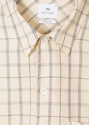 Men's Classic-Fit Beige Check Short-Sleeve Shirt