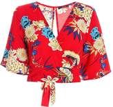 Thumbnail for your product : Quiz Red Floral Print Flute Sleeve Top
