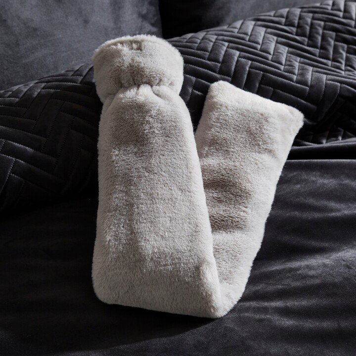 Dunelm Silver Faux Fur Lenon Long Hot Water Bottle, Size 12cm x 78cm x