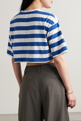 The Frankie Shop - Karina Cropped Striped Cotton-jersey T-shirt - Blue