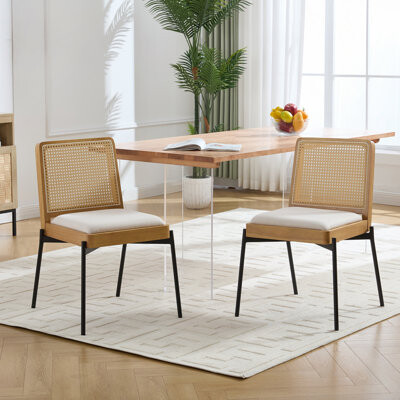 Bay Isle Home Dining Chairs with Rattan Backrest Metal Legs