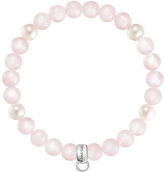Thomas Sabo Semi Precious Bead Pink and Pearl Stretch Charm Bracelet