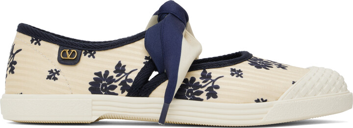 Valentino Garavani Off-White & Navy Bay By Bay Ballerina Sneakers