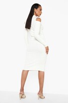 Thumbnail for your product : boohoo Premium Rib Cold Shoulder High Neck Midi Dress