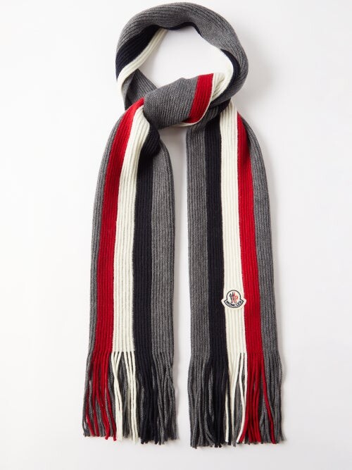 Mens Accessories Scarves and mufflers Blue for Men Moncler Logo Wool Scarf in Navy 