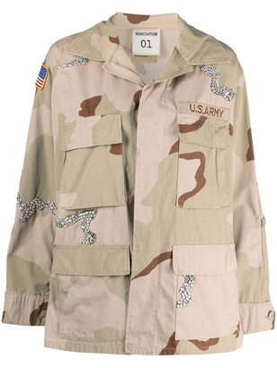 Semi-Couture Camouflage Print Military Jacket
