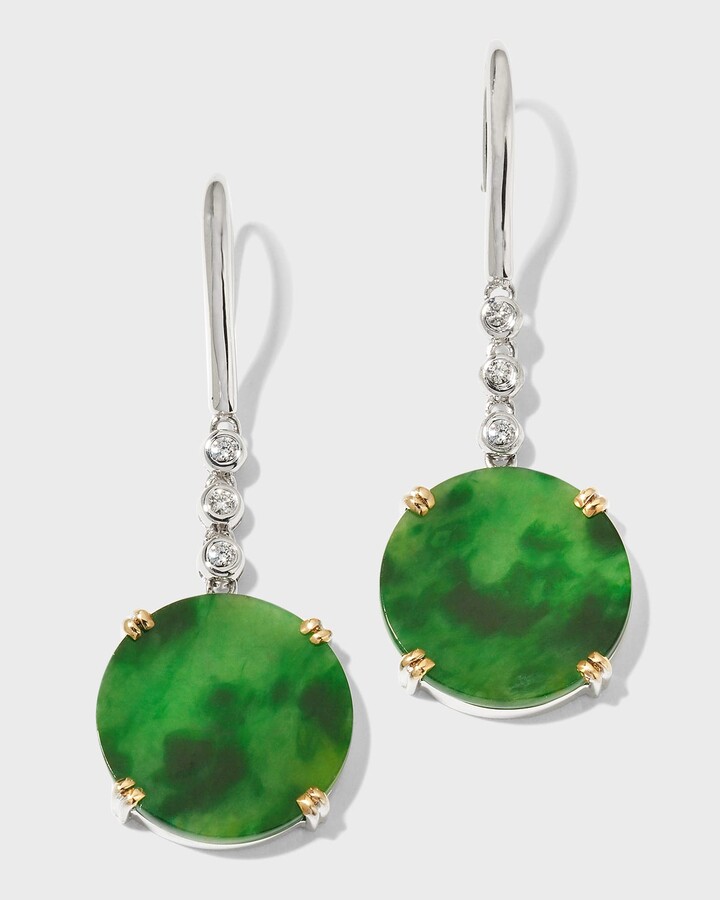 David C.A. Lin 18k White Gold Round Deep Green Jadeite and Diamond Drop