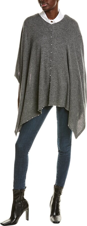 Sofia Cashmere Sofiacashmere Pearl Trim Wool & Cashmere-Blend Poncho