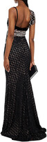 Thumbnail for your product : Talbot Runhof Paneled velvet, guipure lace and metallic jacquard gown