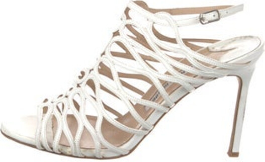 Manolo Blahnik Haz Slingback Sandals White Leather Straps